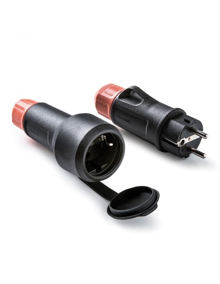 Base móvil con tapa de goma y clavija schuko 2p+t 16a 250 v, ip54, negra, máx. 1,5 x 2,5 mm²