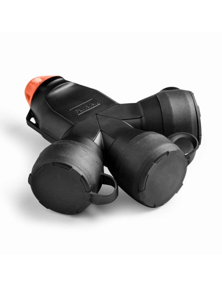 Adaptador con tapa de goma 3 tomas schuko 2p+t 16a 250v, ip54, negro, máx. 1,5 x 2,5 mm²
