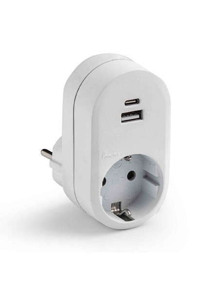 Adaptador 1 toma 2p+t schuko con 2 usb (a + c) ip20 blanco
