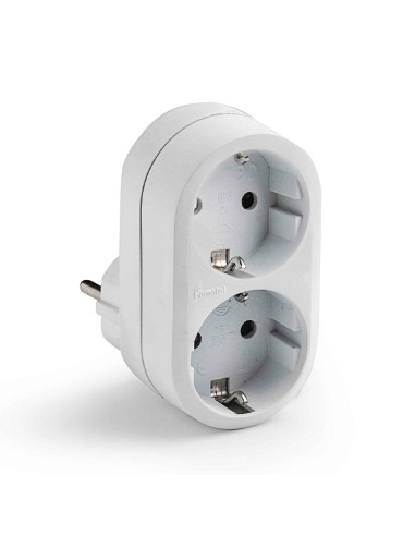 Adaptador doble schuko 2p+t 16a 250 v con entrada frontal, blanco