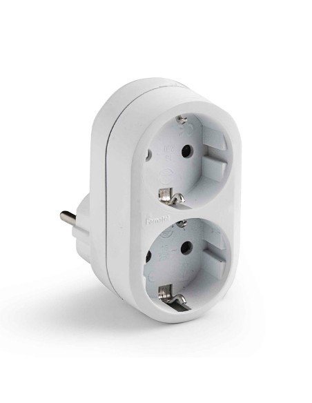 Adaptador doble schuko 2p+t 16a 250 v con entrada frontal, blanco