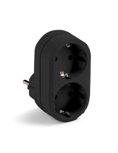Adaptador doble schuko 2p+t 16a 250 v con entrada frontal, negro