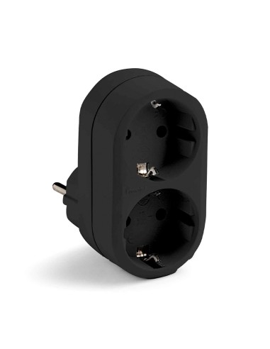 Adaptador doble schuko 2p+t 16a 250 v con entrada frontal, negro