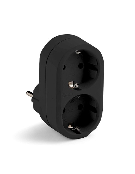 Adaptador doble schuko 2p+t 16a 250 v con entrada frontal, negro