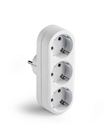 Adaptador triple 2p+t 16a 250 v con entrada frontal, blanco