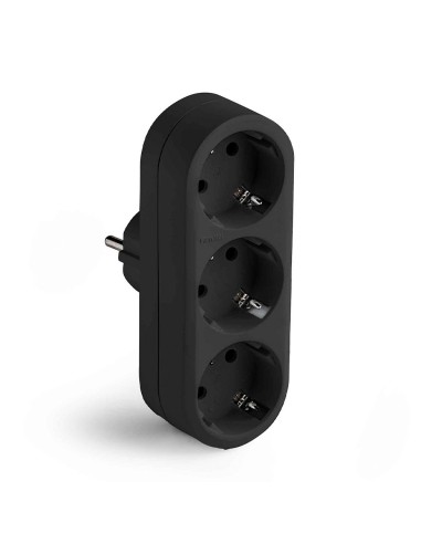 Adaptador triple 2p+t 16a 250v con entrada frontal, negro