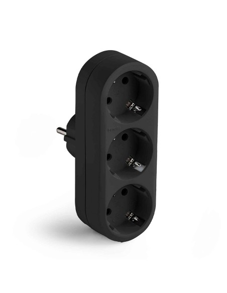 Adaptador triple 2p+t 16a 250v con entrada frontal, negro