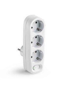 Adaptador 3 tomas 2p+t schuko con interruptor ip20 blanco