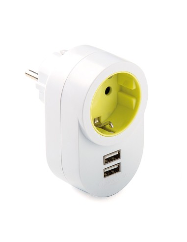 Adaptador 1 toma 2p+t schuko con 2 usb-a 2,1a 5 v blanco