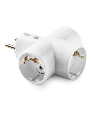 Adaptador triple schuko 2p+t, 16a 250 v, portacontactos en cerámica, reforzado, blanco