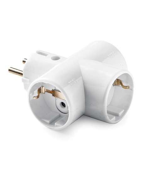 Adaptador triple schuko 2p+t, 16a 250 v, portacontactos en cerámica, reforzado, blanco