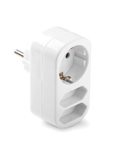 Adaptador triple mixto: 2 x 2p 10a y schuko 2p+t 16a 250 v, blanco