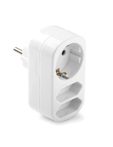 Adaptador triple mixto: 2 x 2p 10a y schuko 2p+t 16a 250 v, blanco