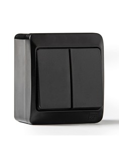 Doble conmutador estanco ip44, 16a 250 v, negro