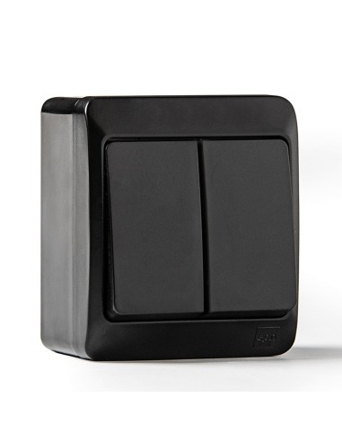 Doble conmutador estanco ip44, 16a 250 v, negro