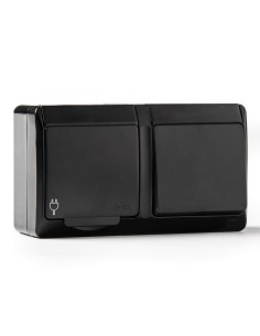 Conmutador + base estanca, ip44 16 a 250 v, negro