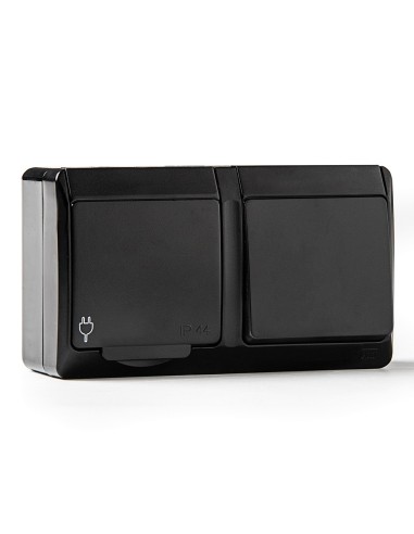 Conmutador + base estanca, ip44 16 a 250 v, negro