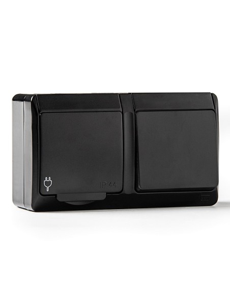 Conmutador + base estanca, ip44 16 a 250 v, negro
