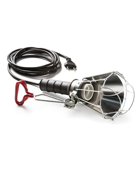 Lámpara portátil con pantalla 100 w 250 v e27, mango de goma negro, cable 5 m y pinza