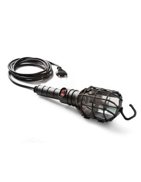 Lámpara portátil con pantalla 60 w 250 v e27, mango de goma negro, cable 5 m, interruptor y gancho