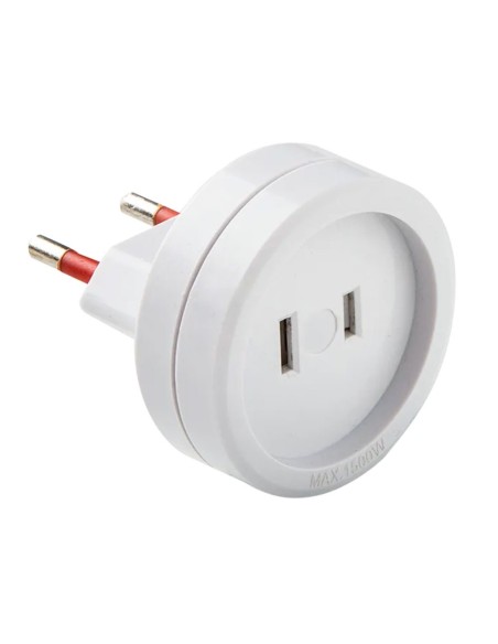 Adaptador americano - europeo, 10a 250 v, espigas planas, blanco