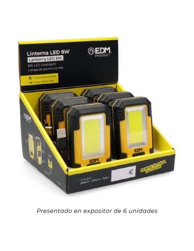 Linterna led 8w cob 450lm /130lm / flash 6.500k...