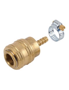 Conector latón hembra universal con abrazadera para manguera