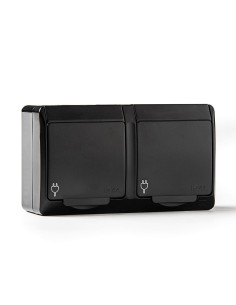 Base doble t/tl estanca, ip44 16 a 250 v, negro, blíster