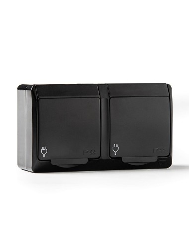 Base doble t/tl estanca, ip44 16 a 250 v, negro, blíster