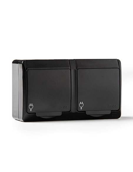 Base doble t/tl estanca, ip44 16 a 250 v, negro, blíster