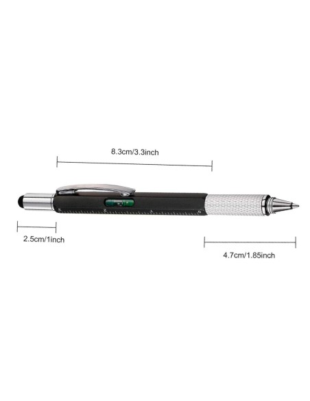Bolígrafo 5 en 1, regla, nivel, mini destornillador x 2, goma capacitiva. ø10 x 145 mm