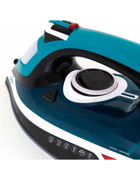 Plancha de vapor 2400 w con suela cerámica, azul y blanca