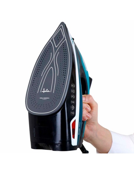 Plancha de vapor 2400 w con suela cerámica, azul y blanca