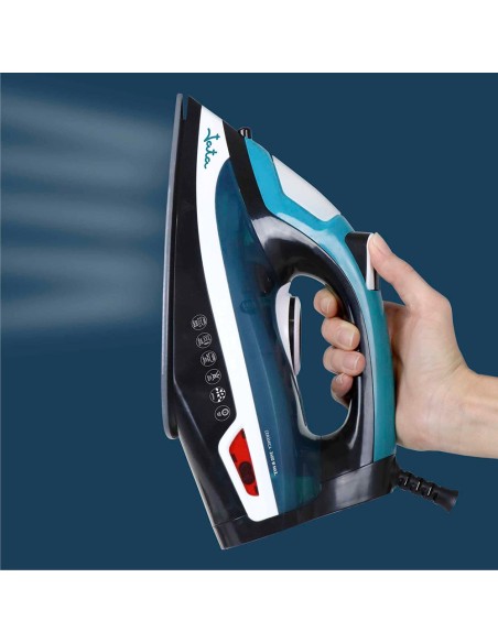 Plancha de vapor 2400 w con suela cerámica, azul y blanca