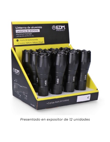 Linterna de aluminio con zoom. 1 led 3 x aaa (pilas incluidas)