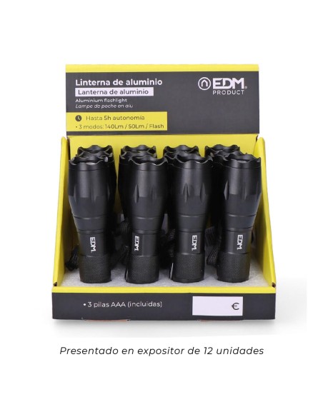 Linterna de aluminio con zoom. 1 led 3 x aaa (pilas incluidas)