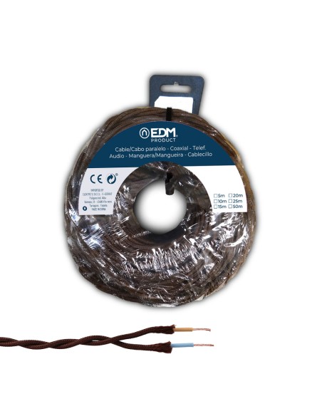 Carrete cable paralelo textil trenzado h05vv-f 2 x 1,50 mm² marrón, 5 m