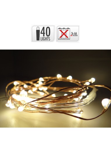 Guirnalda a pilas fija 40 leds cable alambre...