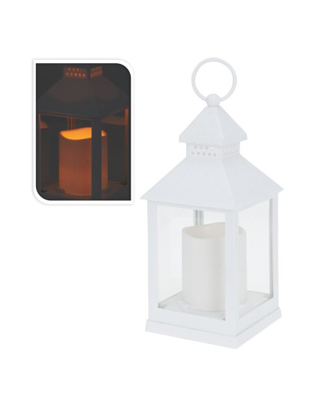 Farol con vela de led 10.5x10.5x23cm blanco
