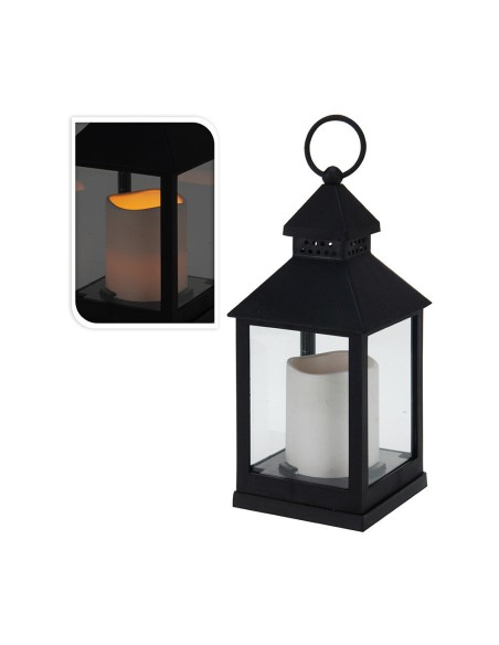 Farol con vela de led 10.5 x 10.5 x 23 cm negro