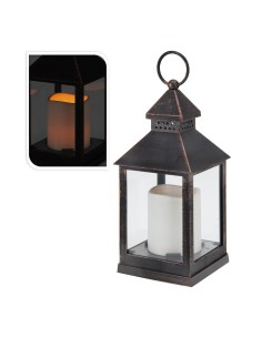 Farol con vela de led 10.5 x 10.5 x23 cm bronce