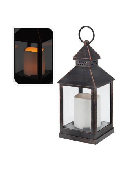 Farol con vela de led 10.5 x 10.5 x23 cm bronce