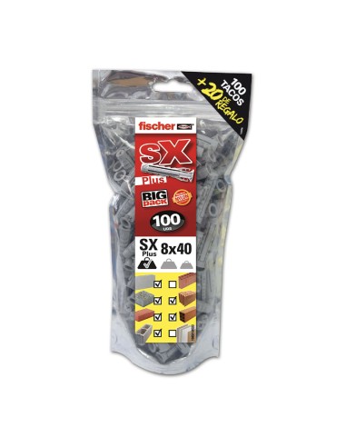 Taco sx plus ø8 x 40 mm, big pack 100 uds + 20 uds gratis