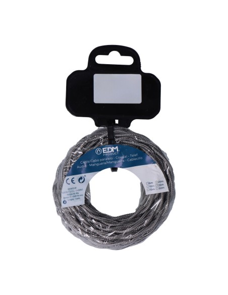 Carrete cable textil trenzado h03vv-f 2 x 0,75 mm² gris oscuro, 5 m