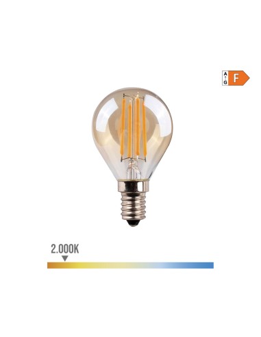 Bombilla esferica con filamento de led, cristal vintage e14 4,5 w 400 lm 2000 k luz calida ø4,5 x 7,8 cm