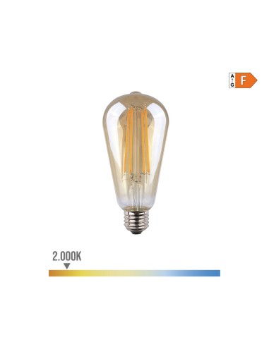 Bombilla ovoide con filamento de led, cristal vintage e27 6 w 560 lm 2000 k luz calida ø6,4 x 14,2 cm