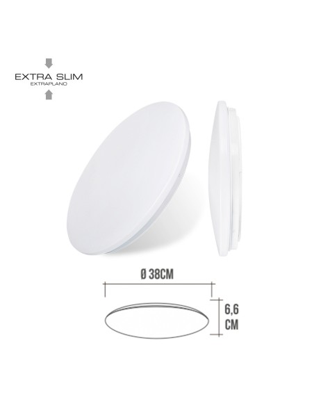Aplique led circular de superficie 24 w 6500 k 2490 lm ø38 x 6,2 cm
