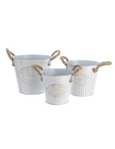 Cubo de zinc con asa de cuerda set de 3unid. ø20x17cm ø17x15cm ø15x13cm.