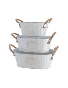 Cubo de zinc ovalado con asa de cuerda set de 3unid.