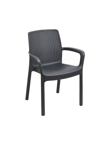 Silla regina color antracita, apilable, imitacion rattan